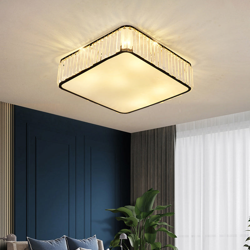 Minimalist K9 Crystal Square Flush Mount Ceiling Light Fixture for Bedroom
