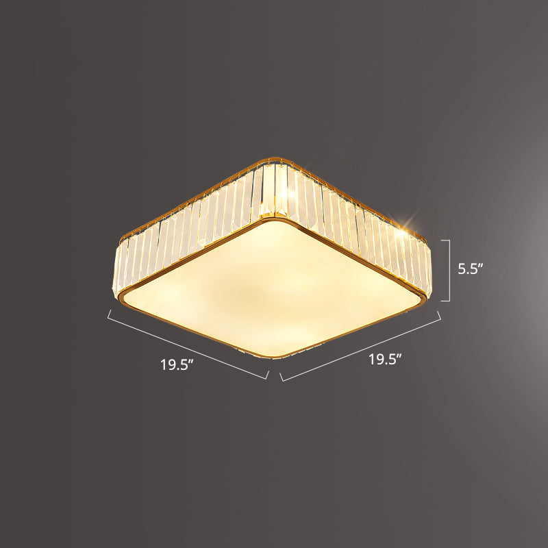Minimalist K9 Crystal Square Flush Mount Ceiling Light Fixture for Bedroom