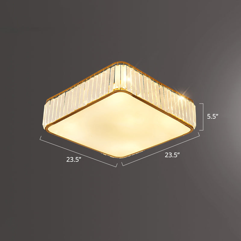 Minimalist K9 Crystal Square Flush Mount Ceiling Light Fixture for Bedroom