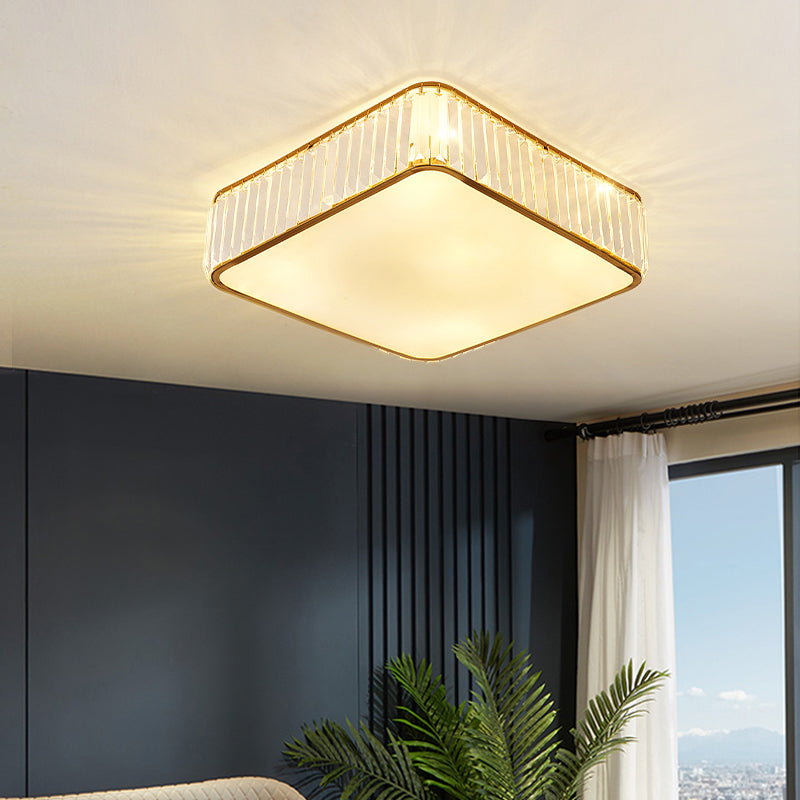 Minimalist K9 Crystal Square Flush Mount Ceiling Light Fixture for Bedroom