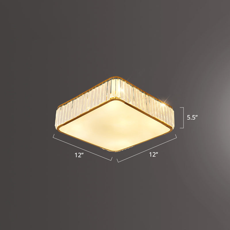Minimalist K9 Crystal Square Flush Mount Ceiling Light Fixture for Bedroom