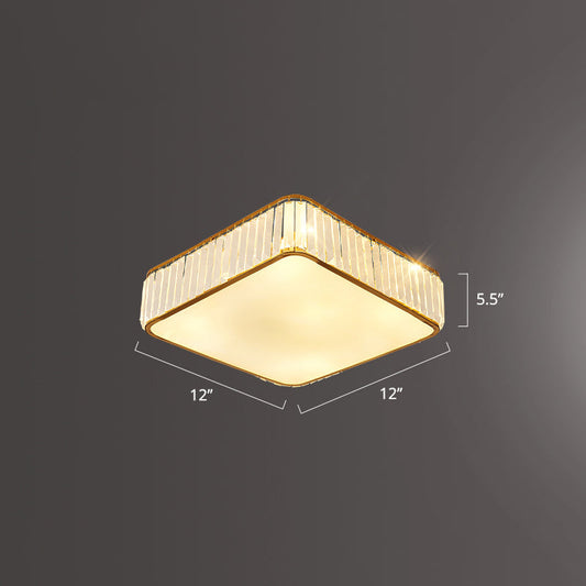 Minimalist K9 Crystal Square Flush Mount Ceiling Light Fixture for Bedroom