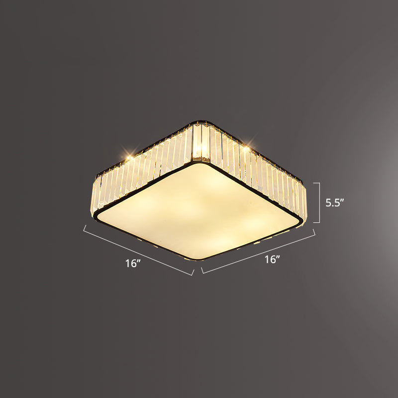 Minimalist K9 Crystal Square Flush Mount Ceiling Light Fixture for Bedroom
