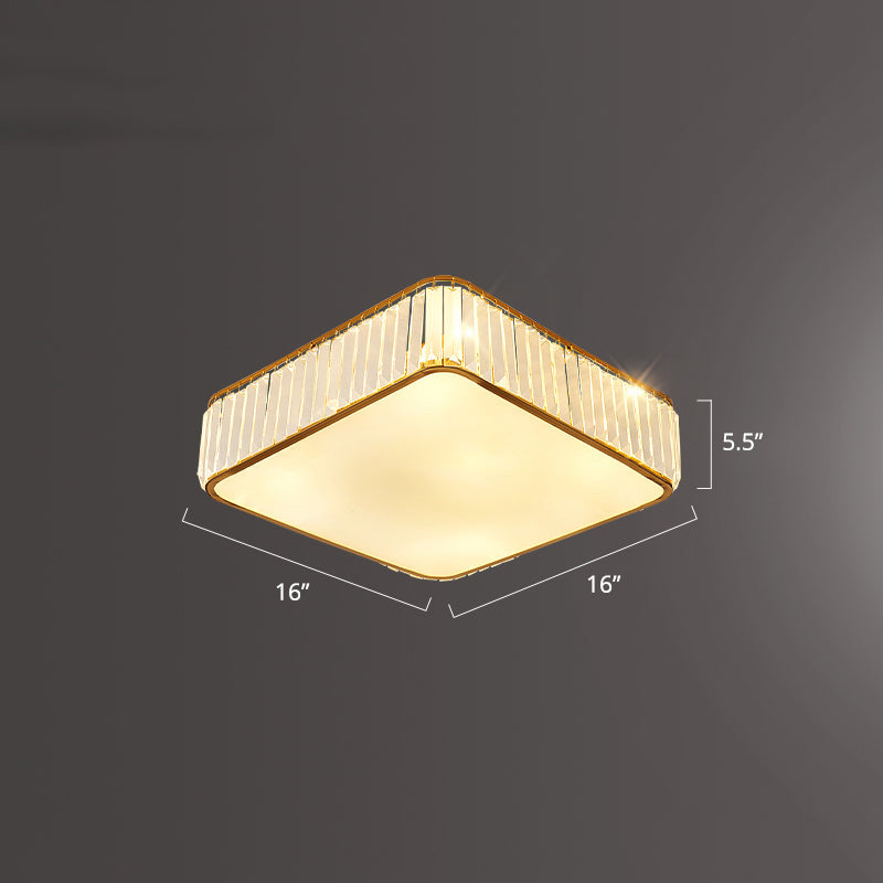 Minimalist K9 Crystal Square Flush Mount Ceiling Light Fixture for Bedroom