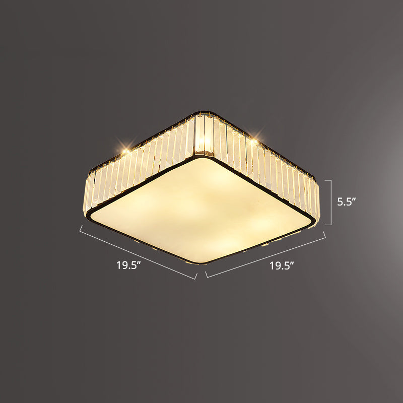 Minimalist K9 Crystal Square Flush Mount Ceiling Light Fixture for Bedroom