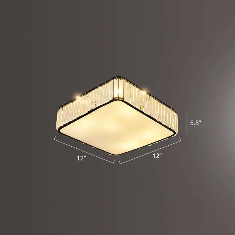 Minimalist K9 Crystal Square Flush Mount Ceiling Light Fixture for Bedroom