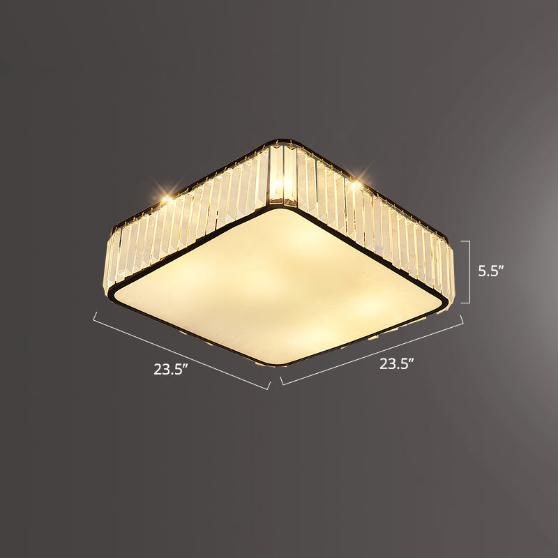 Minimalist K9 Crystal Square Flush Mount Ceiling Light Fixture for Bedroom