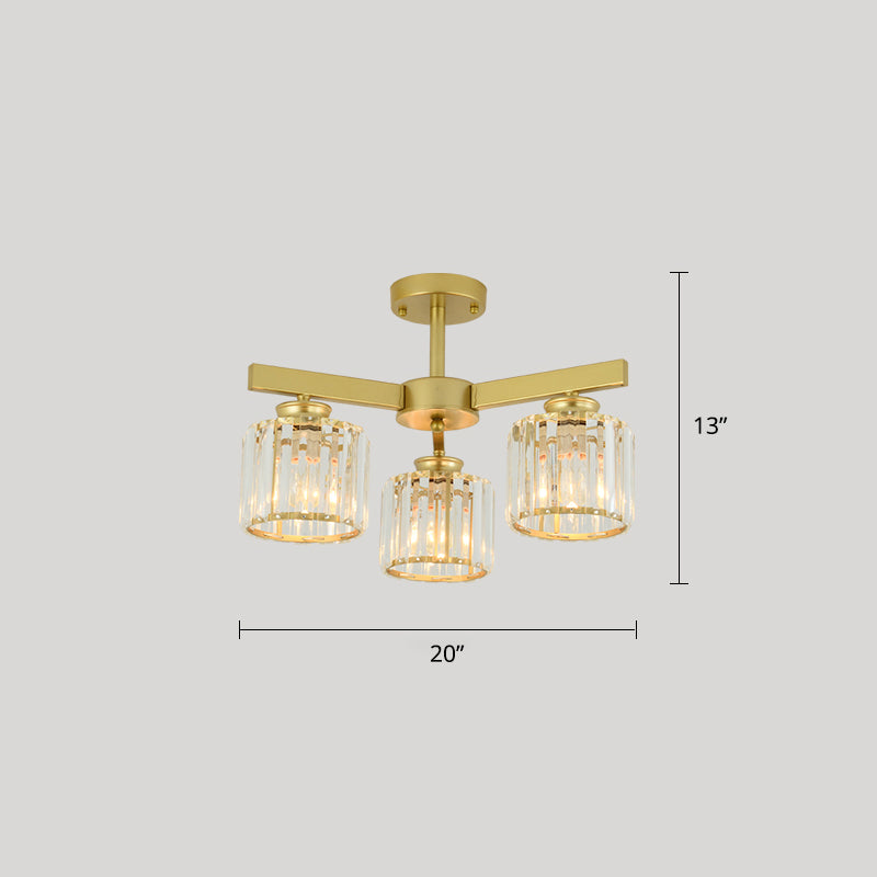 Contemporary Crystal Prism Cylindrical Semi Flush Chandelier Ceiling Light for Living Room