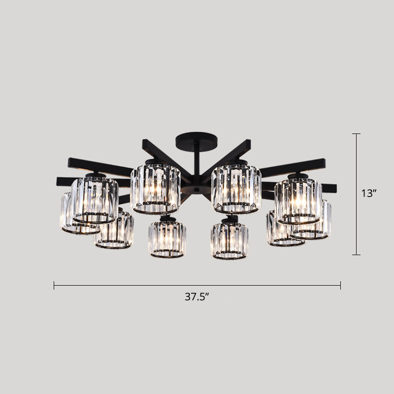Contemporary Crystal Prism Cylindrical Semi Flush Chandelier Ceiling Light for Living Room