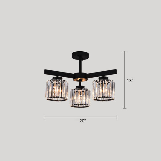 Contemporary Crystal Prism Cylindrical Semi Flush Chandelier Ceiling Light for Living Room