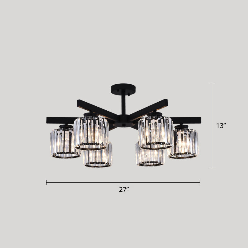 Contemporary Crystal Prism Cylindrical Semi Flush Chandelier Ceiling Light for Living Room