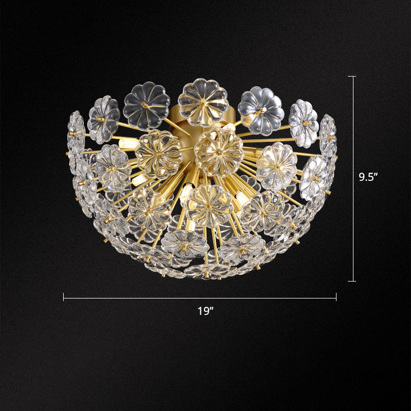Stunning Crystal Flower Semi Mount Ceiling Light in Modern Gold Finish - Perfect for Bedrooms