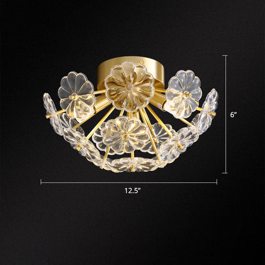 Stunning Crystal Flower Semi Mount Ceiling Light in Modern Gold Finish - Perfect for Bedrooms