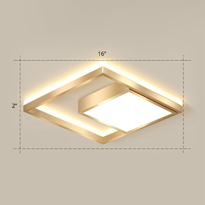 Modern Gold LED Flush Mount Ceiling Light Fixture for Bedrooms - Square Acrylic Lamp
