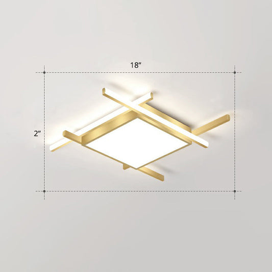 Gold Metal Bedroom Ceiling Light - Minimalist Square Flush Mount Fixture