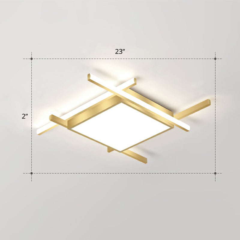 Gold Metal Bedroom Ceiling Light - Minimalist Square Flush Mount Fixture