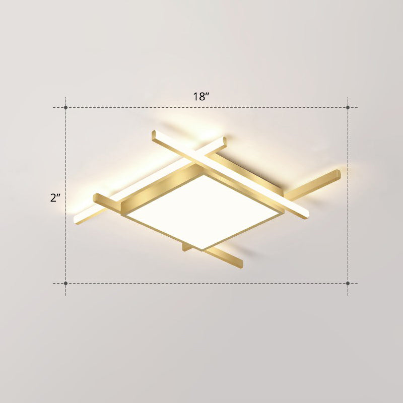 Gold Metal Bedroom Ceiling Light - Minimalist Square Flush Mount Fixture