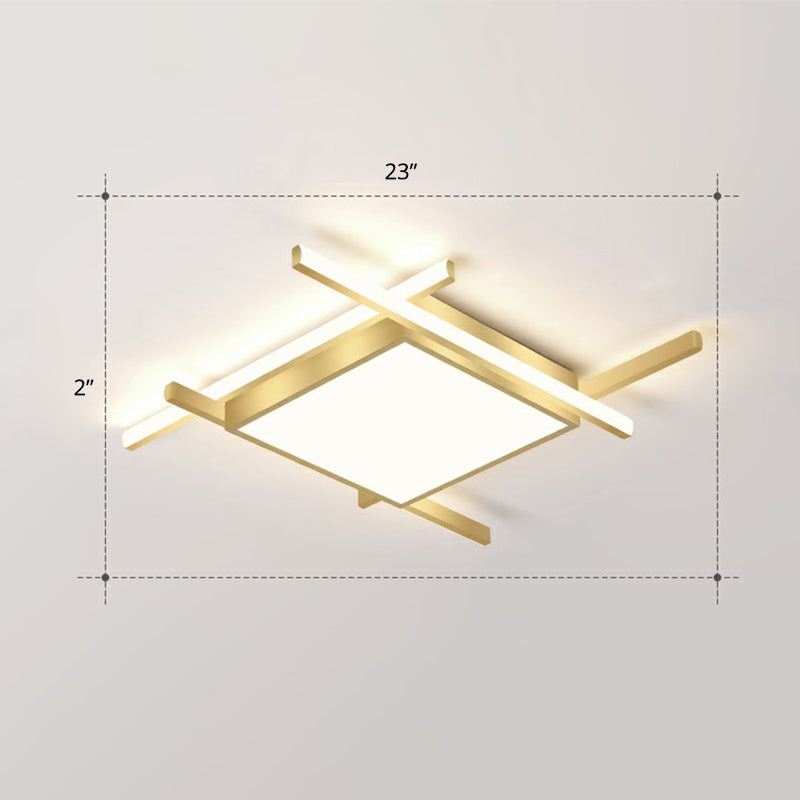 Gold Metal Bedroom Ceiling Light - Minimalist Square Flush Mount Fixture