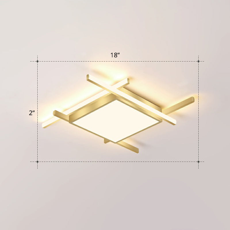 Gold Metal Bedroom Ceiling Light - Minimalist Square Flush Mount Fixture