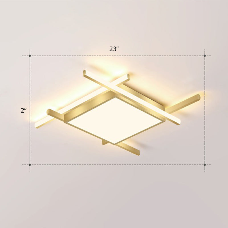 Gold Metal Bedroom Ceiling Light - Minimalist Square Flush Mount Fixture