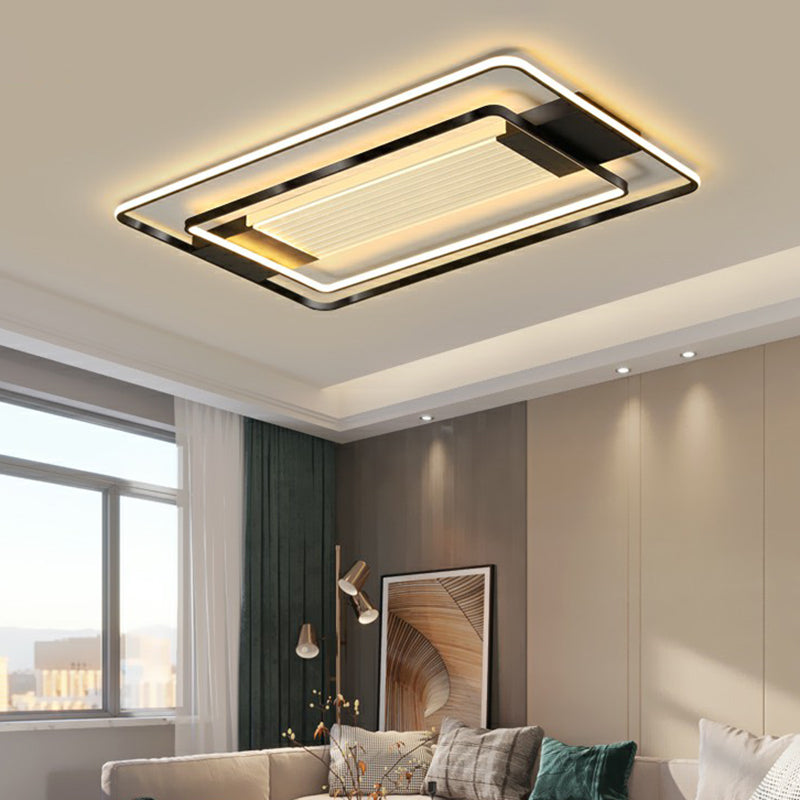 Black Rectangle LED Flush Ceiling Light - Minimalist Acrylic Lamp for Living Room