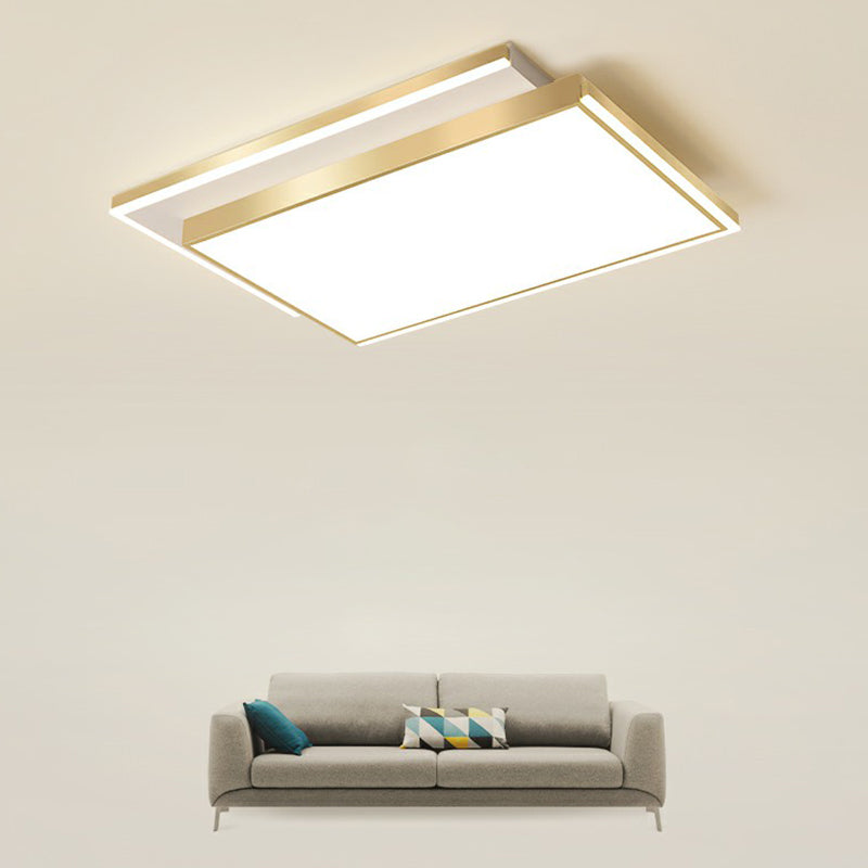 Minimalistic Gold LED Ceiling Light for Living Room - Rectangle Shaped Acrylic Flush Mount