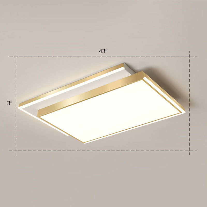Minimalistic Gold LED Ceiling Light for Living Room - Rectangle Shaped Acrylic Flush Mount