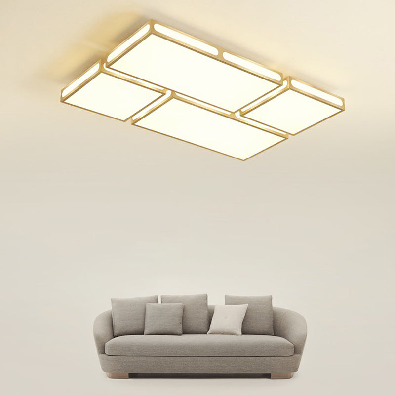 Minimalistic Gold Checked LED Flushmount Ceiling Light for Living Room