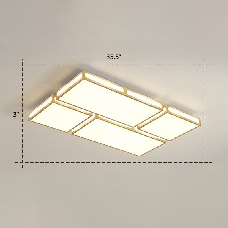 Minimalistic Gold Checked LED Flushmount Ceiling Light for Living Room