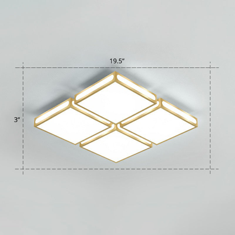 Minimalistic Gold Checked LED Flushmount Ceiling Light for Living Room