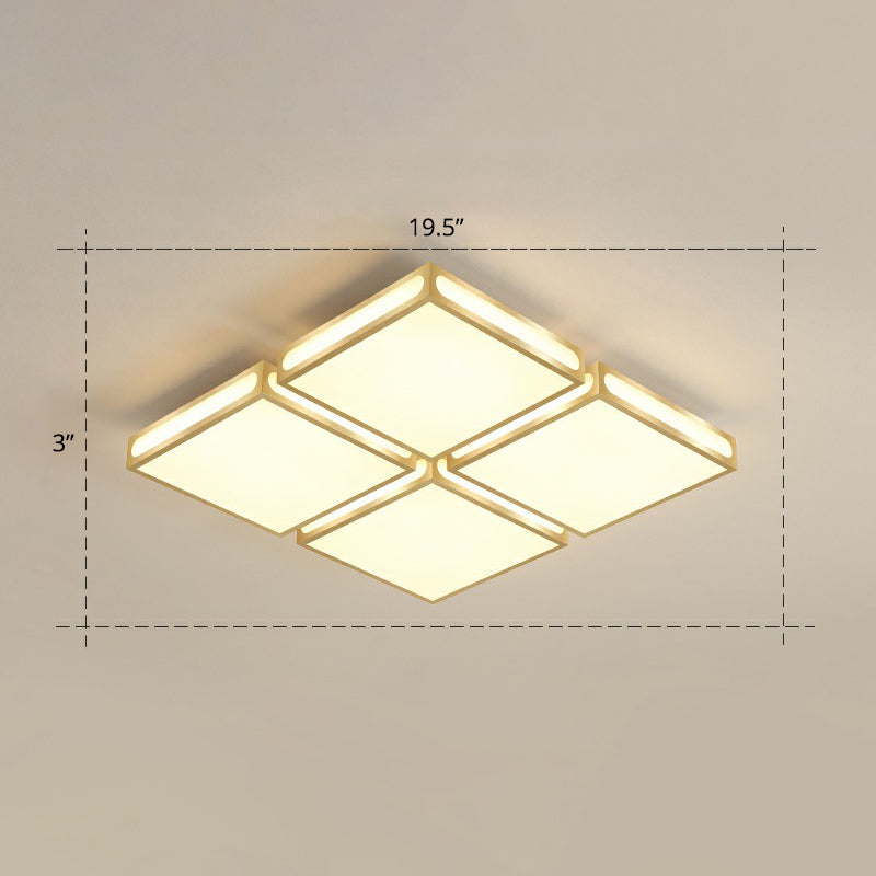 Minimalistic Gold Checked LED Flushmount Ceiling Light for Living Room