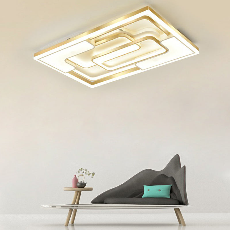Golden LED Flush Mount Ceiling Light with Metallic Frame - Modern Lighting for Living Room