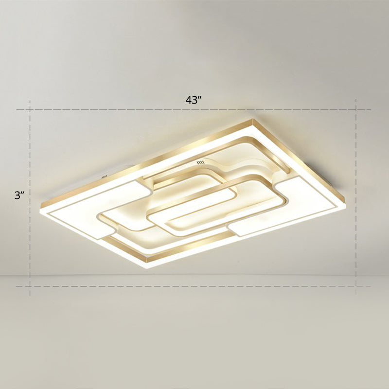 Golden LED Flush Mount Ceiling Light with Metallic Frame - Modern Lighting for Living Room