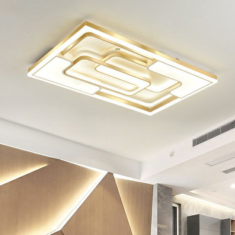 Golden LED Flush Mount Ceiling Light with Metallic Frame - Modern Lighting for Living Room