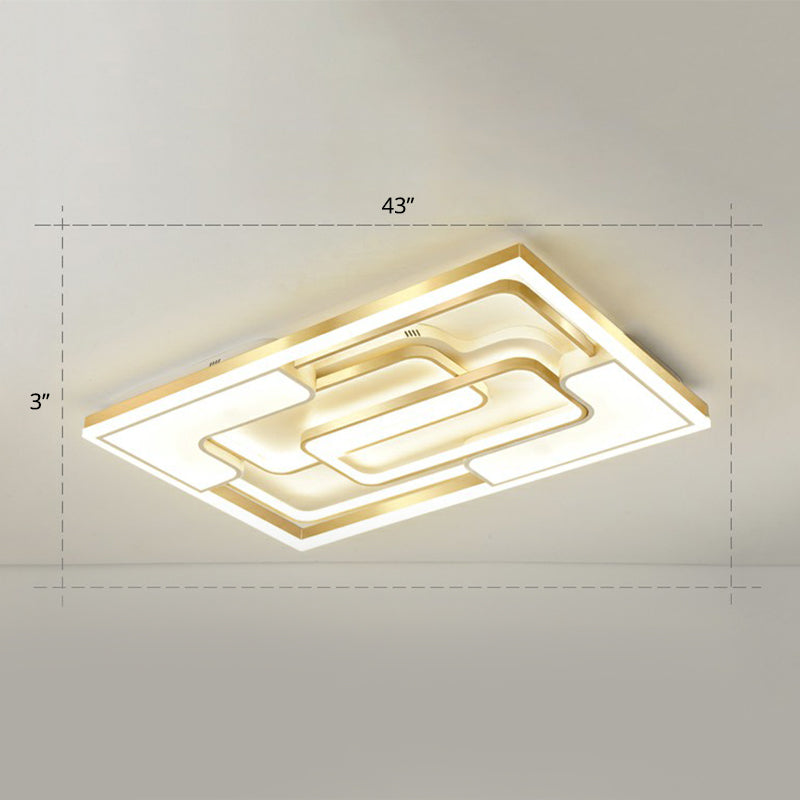 Golden LED Flush Mount Ceiling Light with Metallic Frame - Modern Lighting for Living Room