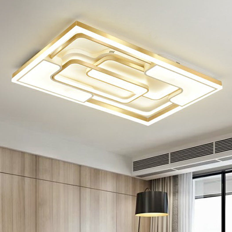 Golden LED Flush Mount Ceiling Light with Metallic Frame - Modern Lighting for Living Room