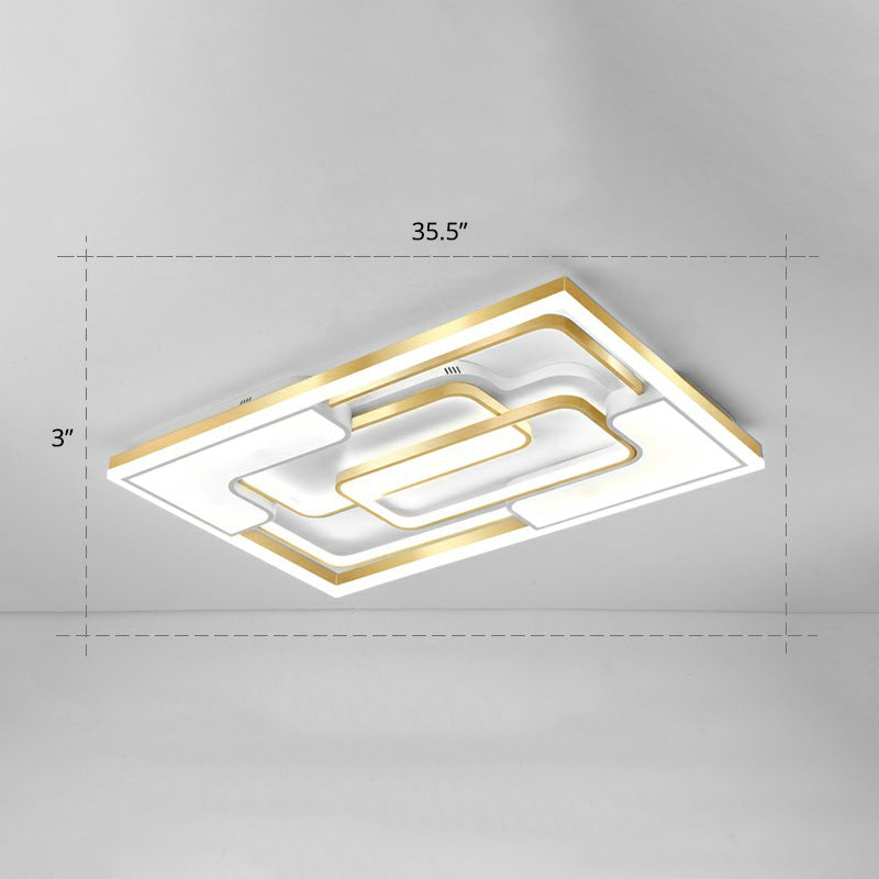 Golden LED Flush Mount Ceiling Light with Metallic Frame - Modern Lighting for Living Room