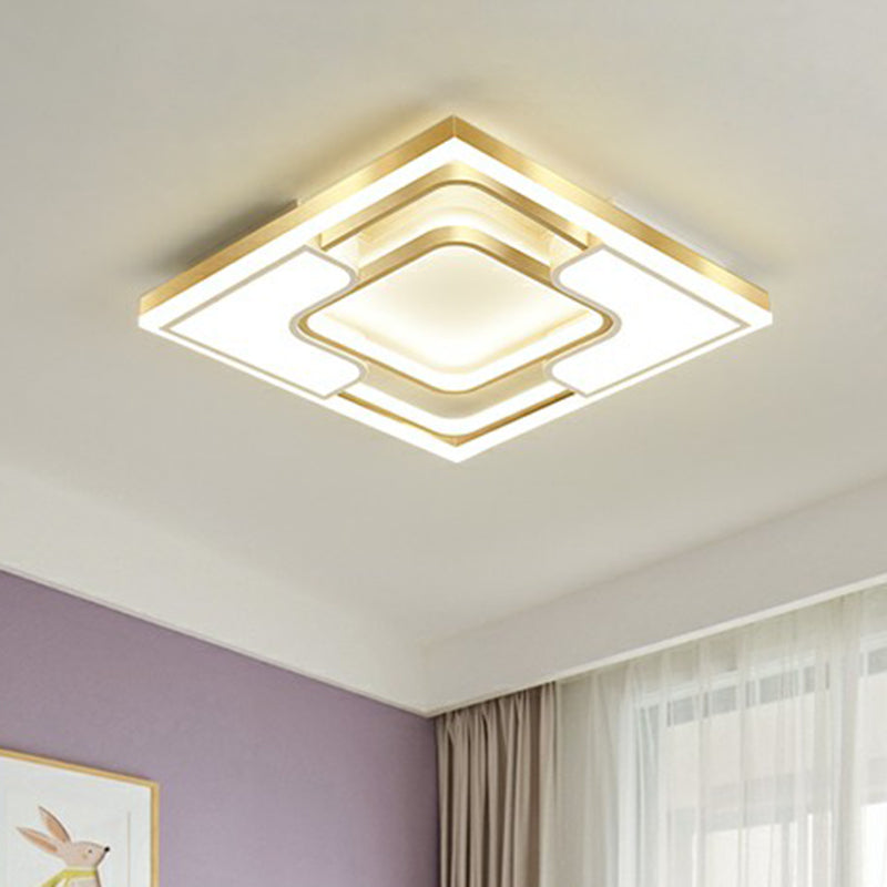 Golden LED Flush Mount Ceiling Light with Metallic Frame - Modern Lighting for Living Room