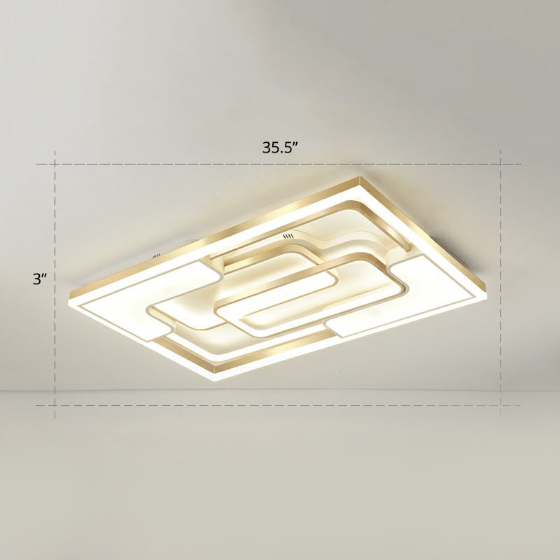 Golden LED Flush Mount Ceiling Light with Metallic Frame - Modern Lighting for Living Room