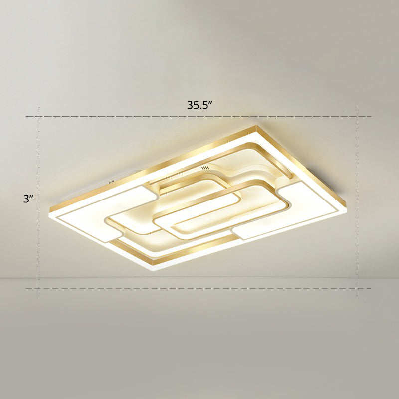 Golden LED Flush Mount Ceiling Light with Metallic Frame - Modern Lighting for Living Room