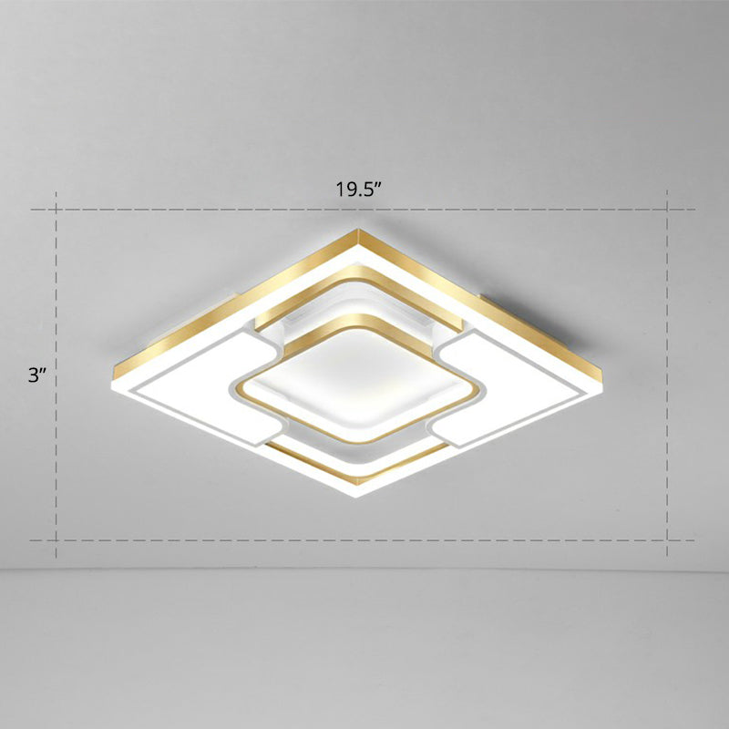 Golden LED Flush Mount Ceiling Light with Metallic Frame - Modern Lighting for Living Room