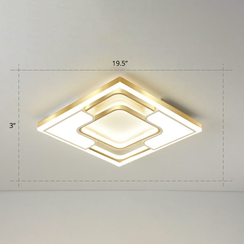 Golden LED Flush Mount Ceiling Light with Metallic Frame - Modern Lighting for Living Room