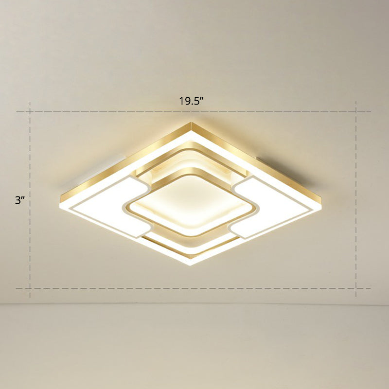 Golden LED Flush Mount Ceiling Light with Metallic Frame - Modern Lighting for Living Room