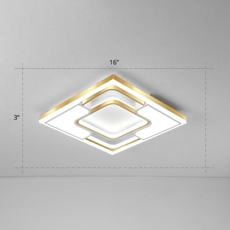 Golden LED Flush Mount Ceiling Light with Metallic Frame - Modern Lighting for Living Room