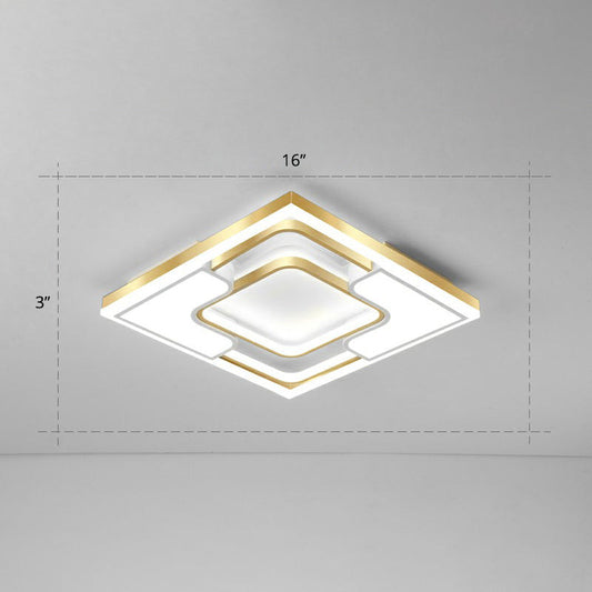 Golden LED Flush Mount Ceiling Light with Metallic Frame - Modern Lighting for Living Room