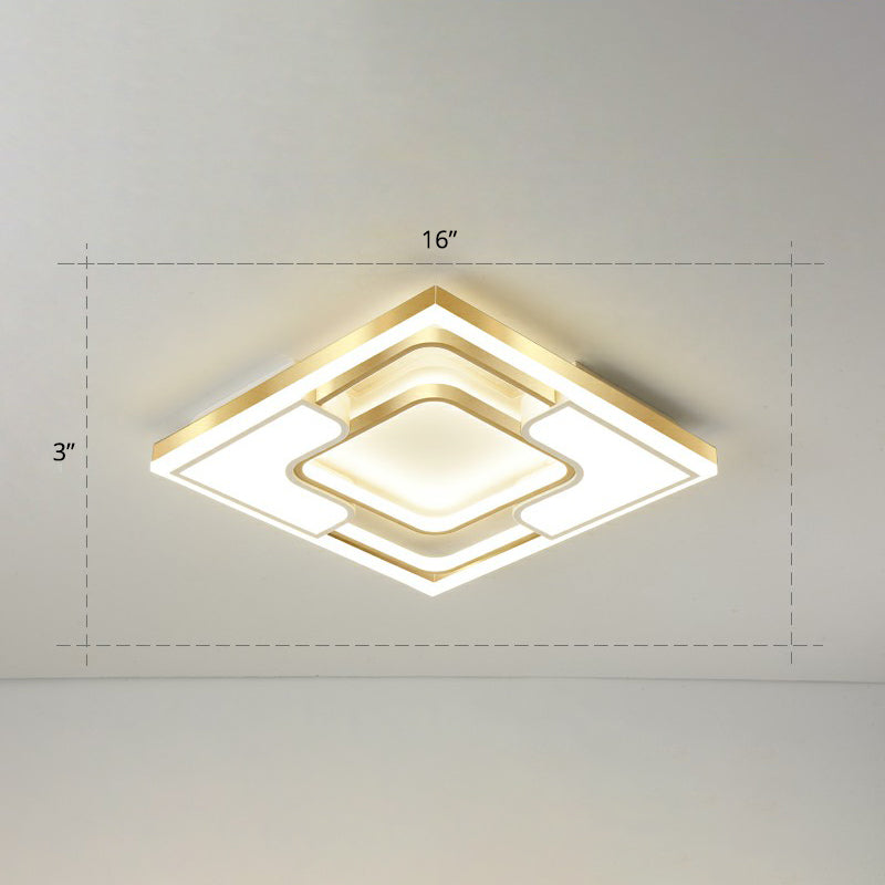 Golden LED Flush Mount Ceiling Light with Metallic Frame - Modern Lighting for Living Room