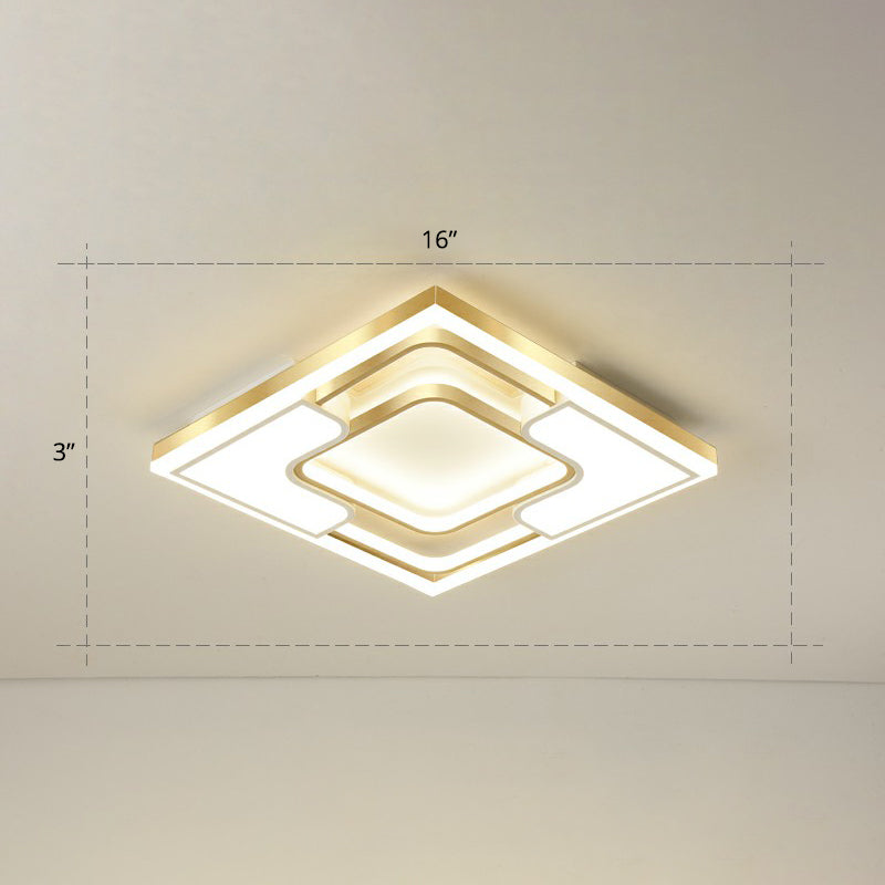 Golden LED Flush Mount Ceiling Light with Metallic Frame - Modern Lighting for Living Room
