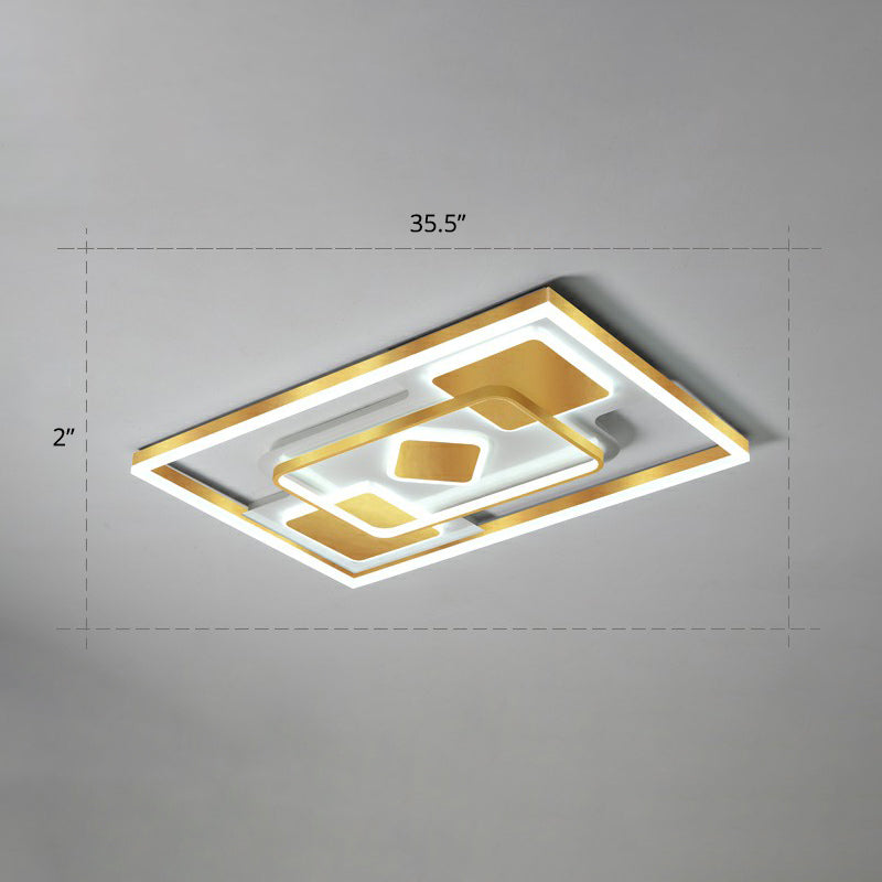 Modern LED Gold Rectangular Flush Mount Ceiling Light with Acrylic Shade