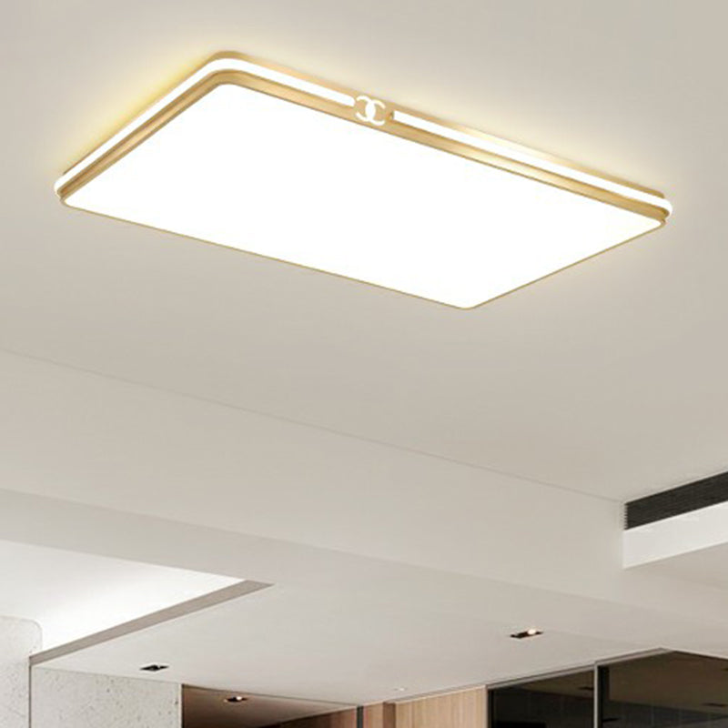 Contemporary Gold Finish LED Flush Mount Ceiling Light - Acrylic Rectangle Design