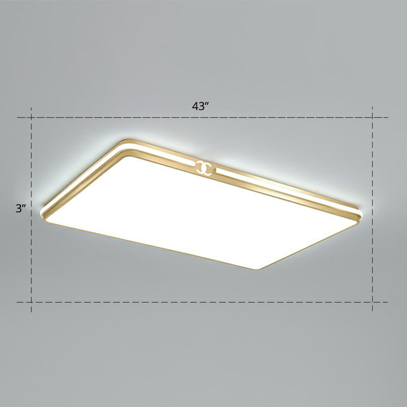 Contemporary Gold Finish LED Flush Mount Ceiling Light - Acrylic Rectangle Design
